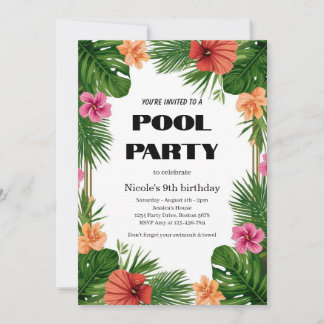 Tropische Poolparty-Einladung Nicole 9. Geburtstag Einladung