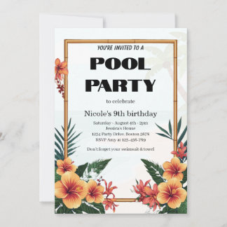 Tropische Poolparty-Einladung Nicole 9. Geburtstag Einladung