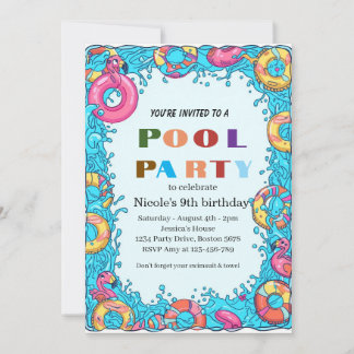 Tropische Poolparty Nicole 9. Geburtstag 2026 Einladung