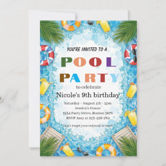 Tropische Poolparty Nicole 9. Geburtstag 2026 Einladung