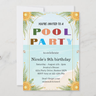 Tropische Poolparty Nicole 9. Geburtstag 2026 Einladung