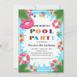 Tropische Poolparty Nicole 9. Geburtstag 2026 Einladung
