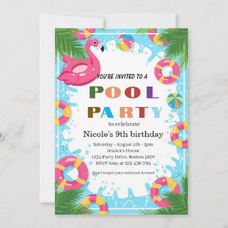 Tropische Poolparty Nicole 9. Geburtstag 2026 Einladung