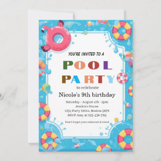 Tropische Poolparty Nicole 9. Geburtstag 2026 Einladung
