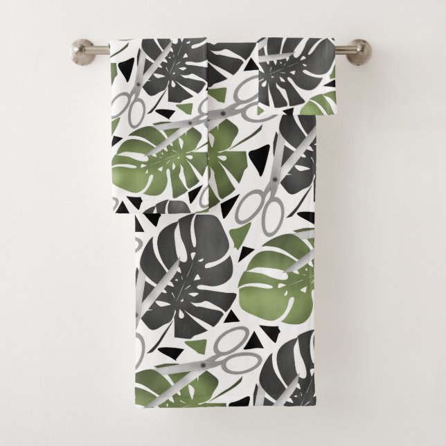 Tropische Print Monstera Leaves Badhandtuch Set (Insitu)