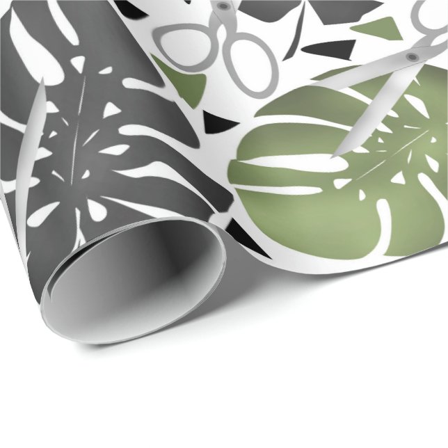 Tropische Print Monstera Leaves Geschenkpapier (Rolleneckpunkt)