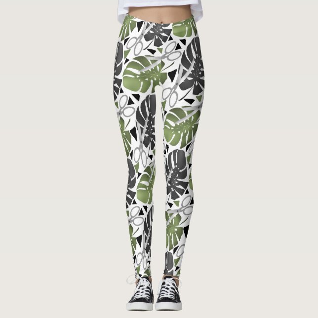 Tropische Print Monstera Leaves Leggings (Vorderseite)