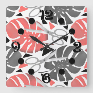 Tropische Print Monstera Leaves Quadratische Wanduhr