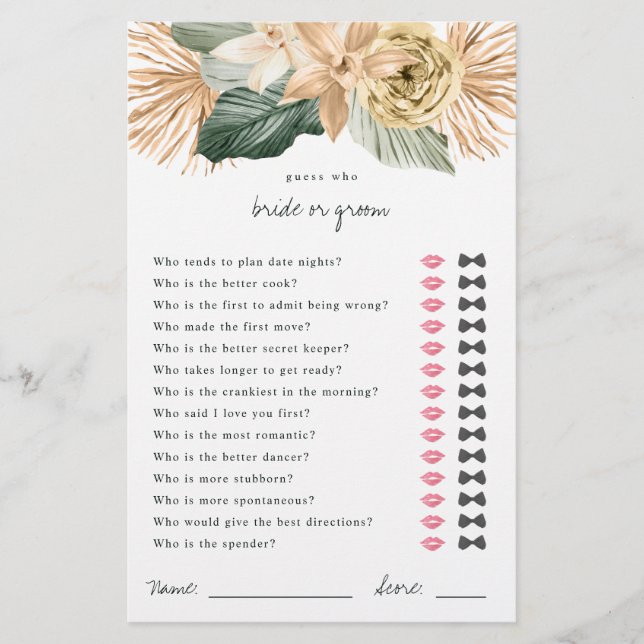 Tropische Ratschläge, wer Braut- oder Duschenspiel (Vorderseite)