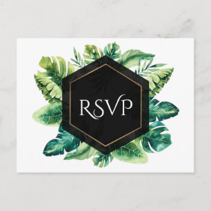 Tropische Regenwaldblätter elegante Hochzeit RSVP Einladungspostkarte