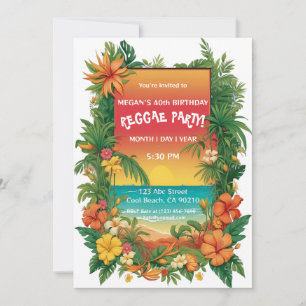 Tropische Reggae-Party mit Blumen - anpassbar Einladung