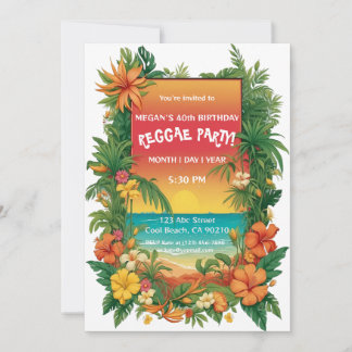 Tropische Reggae-Party mit Blumen - anpassbar Einladung