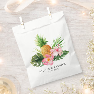 Tropische rosa Blumen mit üppigem Grün Hochzeit Geschenktütchen