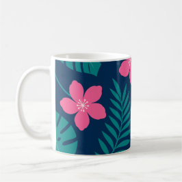 Tropische rosa Blumen und grünes Blattwerk Design Kaffeetasse