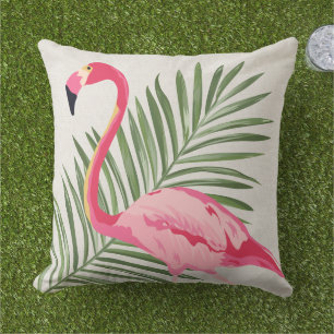 Tropische rosa Flamingo Palme Beige Leinen Kissen