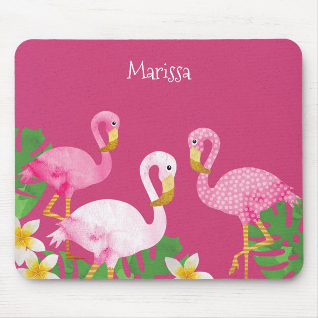 Tropische rosa Flamingos auf Rosa Mousepad (Vorne)