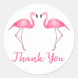 Tropische rosa Flamingos Danke Hochzeit Strand Runder Aufkleber
