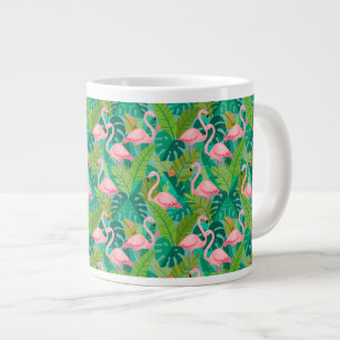 Tropische rosa Flamingos Dschungelfoliage Jumbo-Tasse
