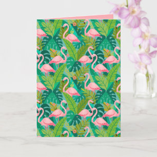 Tropische rosa Flamingos Dschungelfoliage Karte