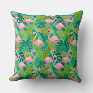 Tropische rosa Flamingos Dschungelfoliage Kissen