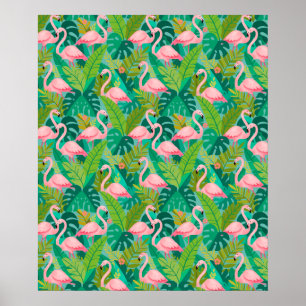 Tropische rosa Flamingos Dschungelfoliage Poster