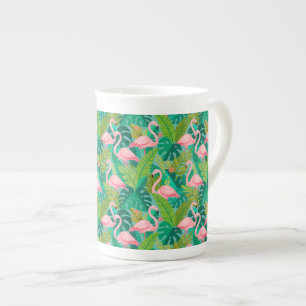 Tropische rosa Flamingos Dschungelfoliage Prozellantasse