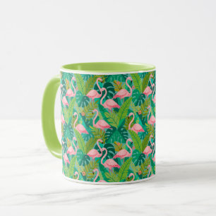 Tropische rosa Flamingos Dschungelfoliage Tasse