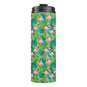Tropische rosa Flamingos Dschungelfoliage Thermosbecher
