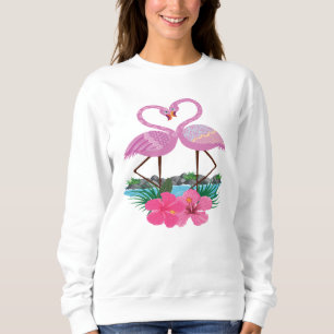 Tropische rosa Flamingos in der Liebe, Frauen Sweatshirt