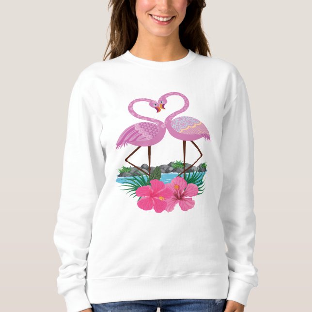Tropische rosa Flamingos in der Liebe, Frauen Sweatshirt (Vorderseite)