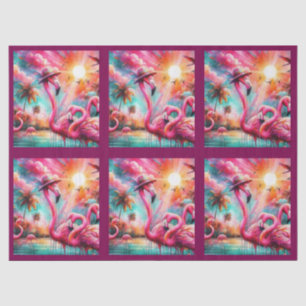 Tropische rosa Flamingos Palmen Sonne Decoupage Seidenpapier