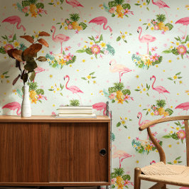 Tropische rosa Flamingos Pflanze Strand-Vibes Must Tapete