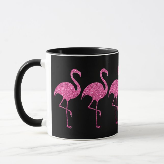 Tropische rosa Glitzer-Flamingos Tasse (Links)
