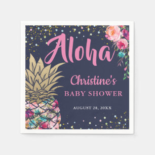 Tropische rosa Goldananas-Marine-Blau-Babyparty Serviette