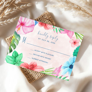 Tropische rosa hawaiianische Hochzeit mit Blumen RSVP Karte