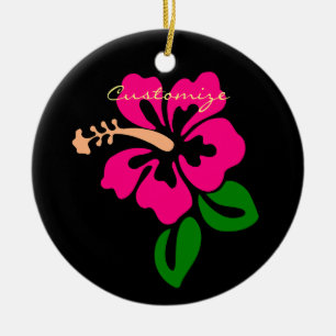 Tropische rosa Hibiskus-Blume Thunder_Cove Keramik Ornament