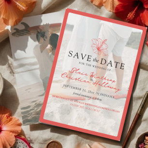 Tropische rosa Hibiskus-Doppel-Foto-Hochzeit Save The Date
