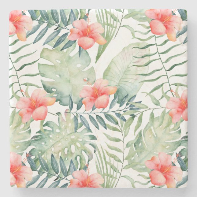 Tropische rosa Hibiskuswatercolor-Blumen Steinuntersetzer (Vorderseite)