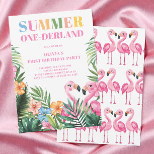 Tropische rosa Mädchen Sommer 1. Geburtstagsfeier Einladung