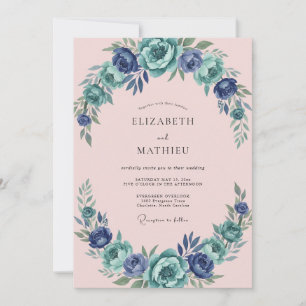 Tropische Rosa Türkis Blütenblatt Hochzeit Einladung