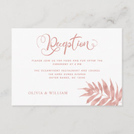 Tropische Rose Gold Palm Leaf Hochzeitsempfang Begleitkarte
