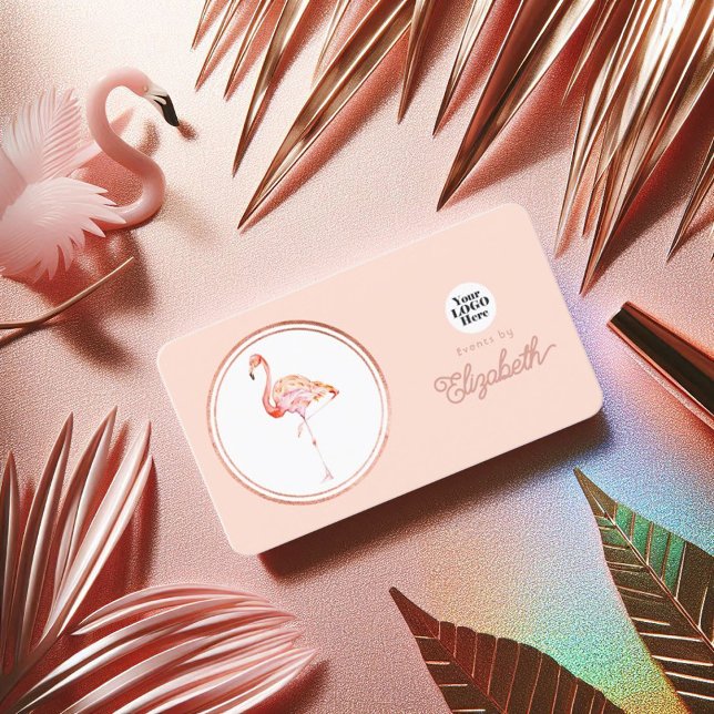 Tropische Rose Gold und Rosa Flamingo Visitenkarte (Tropical Rose Gold and Blush Pink Flamingo Business Card)