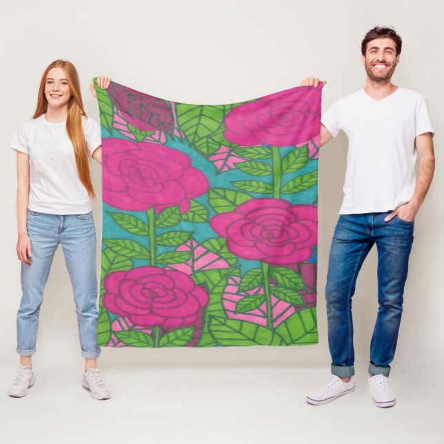 Tropische Rose und Blätter Fleecedecke (Beispiel)