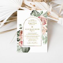 Tropische Rose und Palmen Blätter Hochzeit
