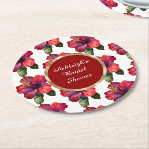 Tropische rote Hibiskusblüten Brautparty Runder Pappuntersetzer