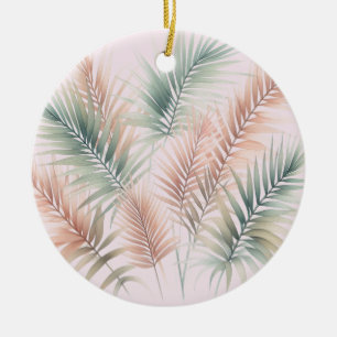 Tropische Röte Pink Grüne Palmwedel Keramik Ornament