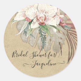 Tropische, rustikale, orchide Blätter Runder Aufkleber