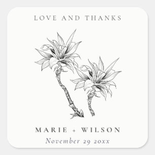 Tropische Rustikale Palmen Schwarz-weiße Sketch-Ho Quadratischer Aufkleber