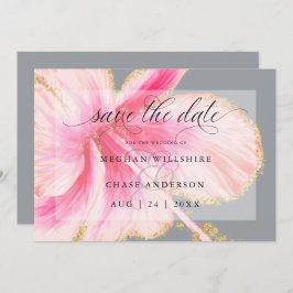 Tropische rustikale Wasserfarbe Rosa Blume Save The Date