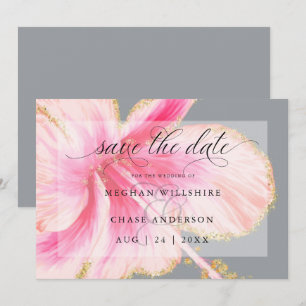 Tropische rustikale Wasserfarbe Rosa Blume Save The Date